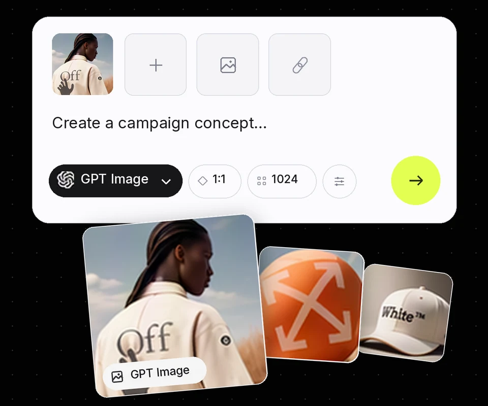 Illustrative product view: A campaign concept becoming a set of creative assets