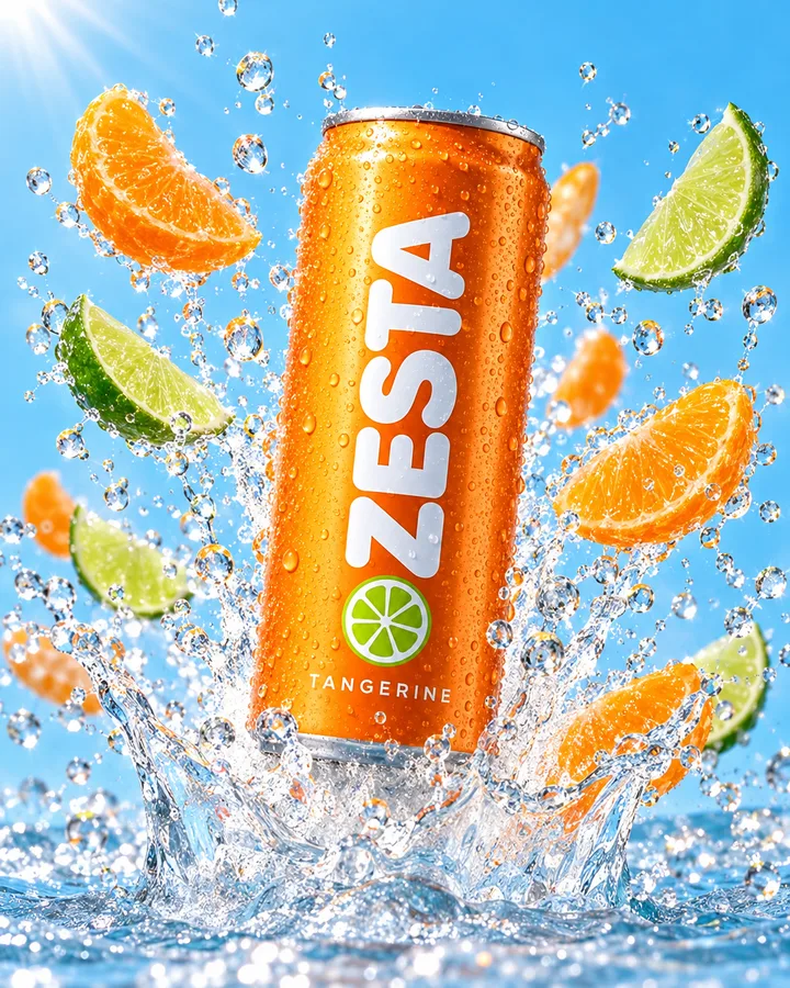A ZESTA can bursting from a splash