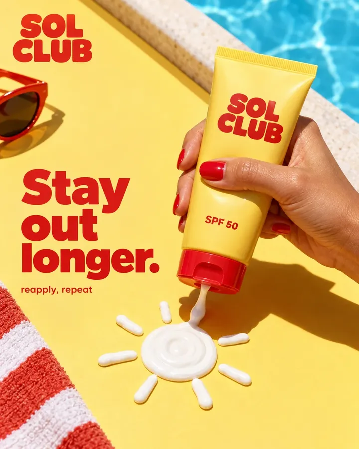 SOL CLUB ad: sunscreen squeezed into a sun shape
