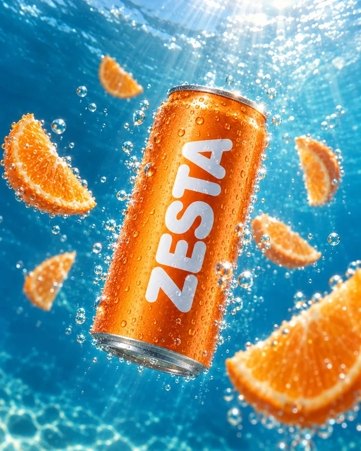 A ZESTA can floating underwater in the same style