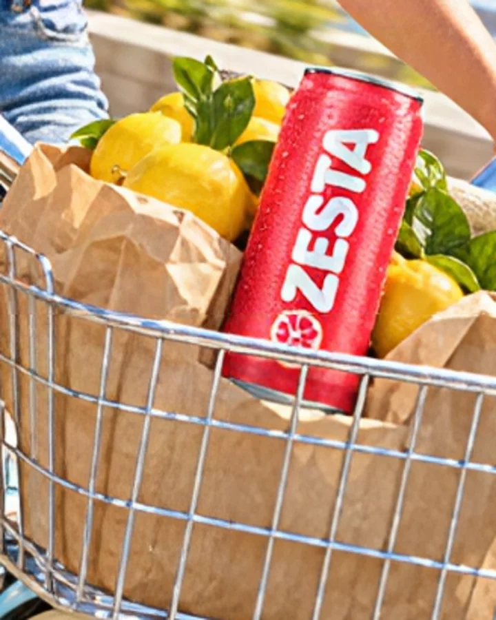 A sharp upscaled crop of a bike basket with a can and lemons